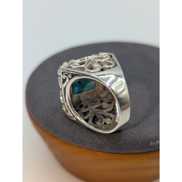 Vintage 925 WK Thailand Sterling Silver & Turquoise Scrollwork Ring-Sz. 8.75 - Picture 8 of 10